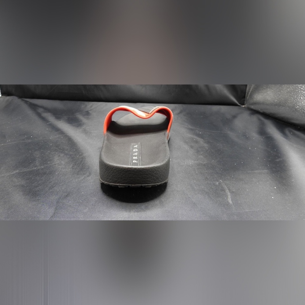 Prada Men's Black-Red Rubber Stripe Logo Sandals Slides Sz 6 - Picture 7 of 10